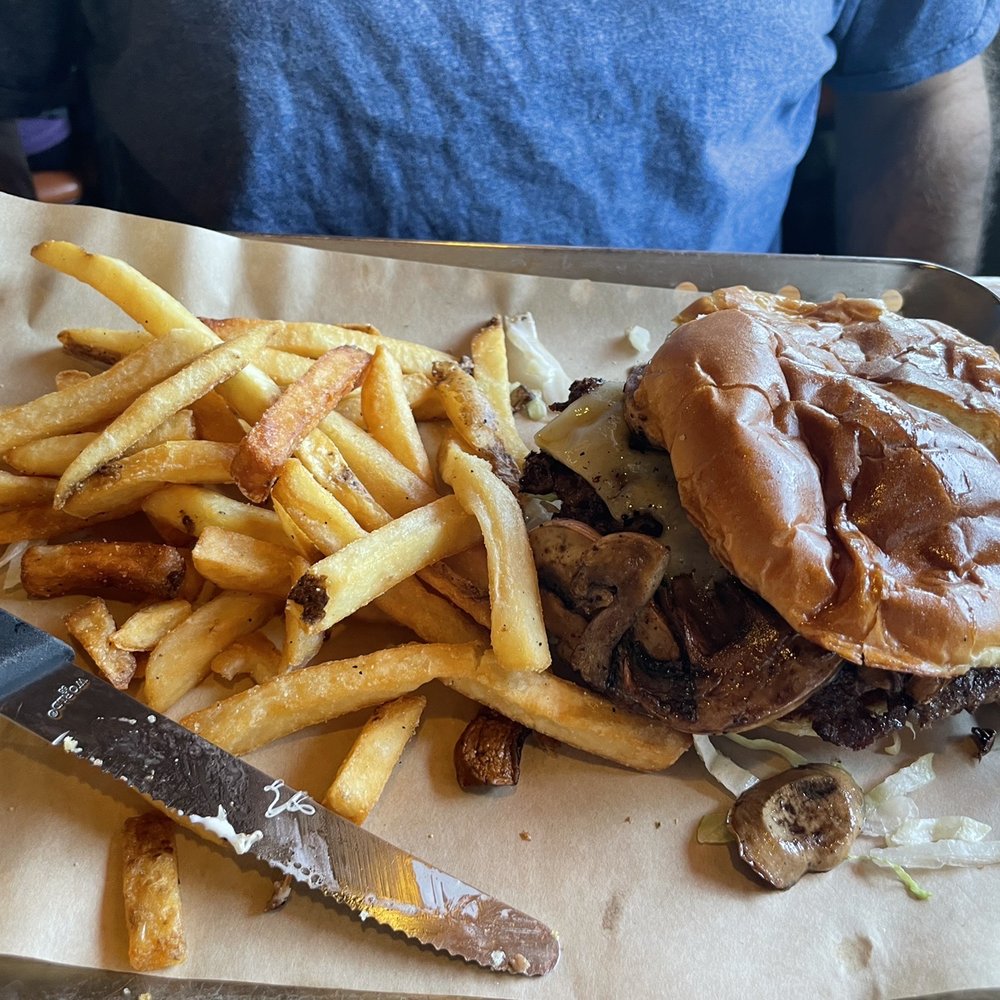 Chili's - Mushroom Swiss burger with fries - American Near Me - Bartlesville, Oklahoma Chili's - Mushroom Swiss burger with fries - American Near Me - Bartlesville, Oklahoma