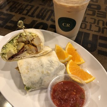 Coffee Republic - Iced honey bee latte with no cinnamon and the pesto bacon crunch burrito with salsa on the side. - Cafes Near Me - Folsom, California