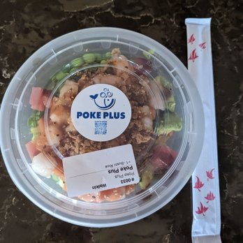 Poke Plus - a plastic bowl of food on a table - Poke Near Me - Homer Glen, Illinois