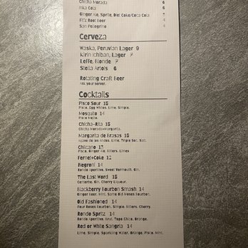 Brasas - Drink menu 4/11/26 - Peruvian Near Me - St. Louis, Missouri