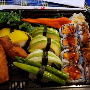 Tasty Sushi - Vegetarian combo plate (with a carrot carved into a bird!) - Japanese Near Me - Cary, Illinois Tasty Sushi - Vegetarian combo plate (with a carrot carved into a bird!) - Japanese Near Me - Cary, Illinois