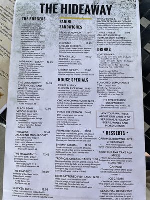 Menu photo 1 The HideAway Restaurant & Bar Battle Mountain, NV Menu photo 1 The HideAway Restaurant & Bar Battle Mountain, NV