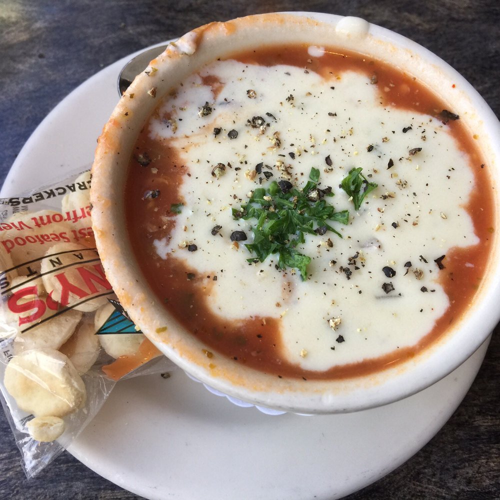 Chinook's - "New Jersey" style clam chowder.  A mix of red and white. - Seafood Near Me - Seattle, Washington