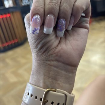 Sunshine Nails - I love my set pink and white with lupus awareness month free hand design so pretty - Nail Salons Near Me - Clearwater, Florida Sunshine Nails - I love my set pink and white with lupus awareness month free hand design so pretty - Nail Salons Near Me - Clearwater, Florida