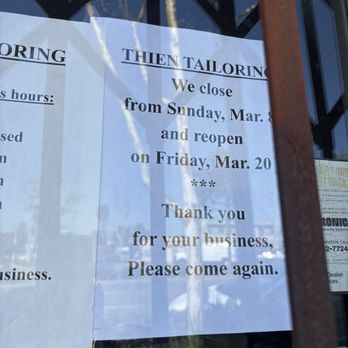 Thien Tailoring - Closed till 3/20/26 - Sewing & Alterations Near Me - Lawndale, California Thien Tailoring - Closed till 3/20/26 - Sewing & Alterations Near Me - Lawndale, California