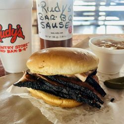 Rudy's "Country Store" and Bar-B-Q - Brisket Sandwich & Peach Cobbler