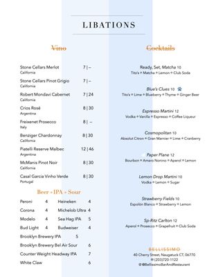 Menu photo 1 Bellissimo Bar+Restaurant Naugatuck, CT