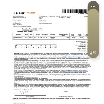 U-Haul - Cash Rental receipt - Truck Rental Near Me - Vacaville, California U-Haul - Cash Rental receipt - Truck Rental Near Me - Vacaville, California