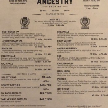 Ancestry Brewing - Beer menu - Breweries Near Me - Tualatin, Oregon