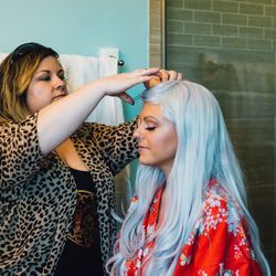 Southern Belle's Hair Salon - Brittany helping with wig styling.