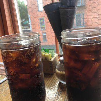 Two Cracked Eggs Cafe - Two large Diet Coke over looking river street - Breakfast & Brunch Near Me - Savannah, Georgia