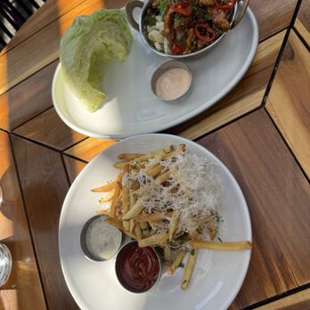 JOEY South Common - Truffle fries and their delicious Szechuan Chicken Lettuce Wraps. - Lounges Near Me - Edmonton, Alberta