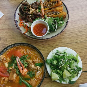 Anh and Chi - Top: Vermicelli bowl with Pork. Bottom: Bun Rieu - Vietnamese Near Me - Vancouver, British Columbia
