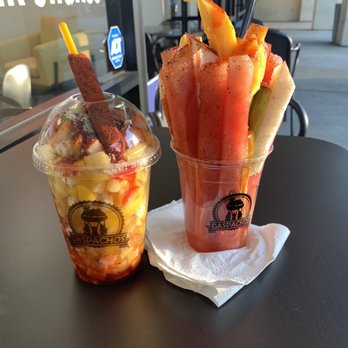 Gaspachos - Traditional gaspacho made mangonada style and a fruit stick cup - Mexican Near Me - Sacramento, California Gaspachos - Traditional gaspacho made mangonada style and a fruit stick cup - Mexican Near Me - Sacramento, California
