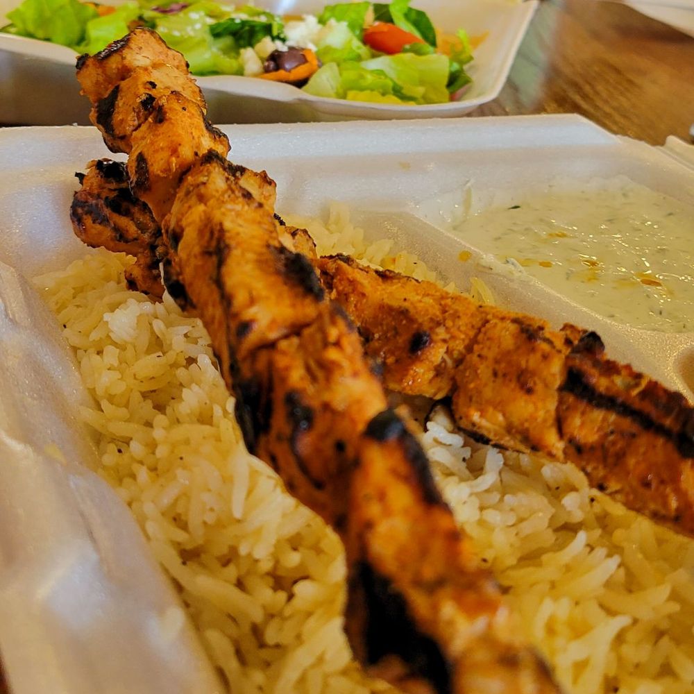 Greek Kouzina - Double Skewers Rice Platter IG: @the_n.c_foodie - Greek Near Me - Pittsboro, North Carolina