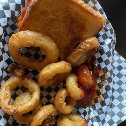 Meatloaf sandwich with rings. Meatloaf sandwich with rings.
