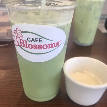 3 Blossoms Cafe - Blueberry matcha with basil seeds - Bubble Tea Near Me - Westminster, California