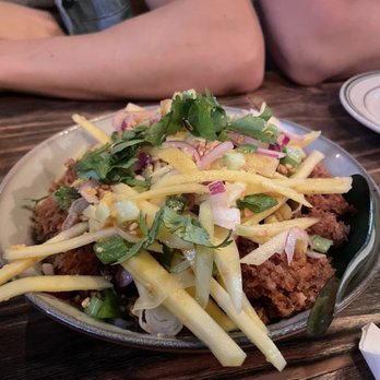 Saranrom Thai - Yum Pla Duk Fu Salad - crispy fried shredded catfish it's breadcrumb with mango salad - Thai Near Me - Elmhurst, New York