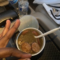 a bowl of soup and a spoon