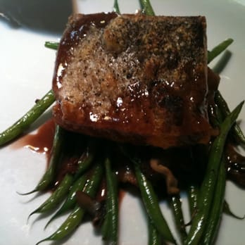Parkway Grill - Grilled Salmon with Mushroom, green bean and bacon, very good. - New American Near Me - Pasadena, California