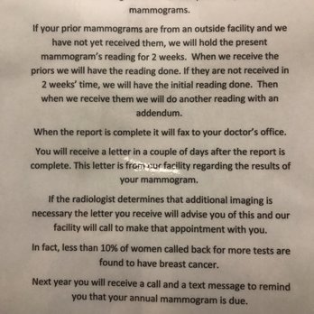 Radiology Associates - Mammogram Info posted in change rooms - Radiologists Near Me - Templeton, California Radiology Associates - Mammogram Info posted in change rooms - Radiologists Near Me - Templeton, California