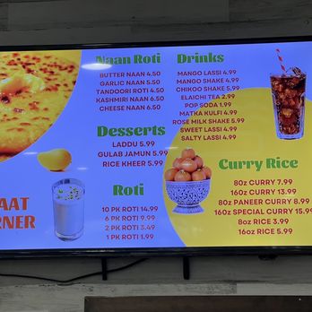Chaat Corner - a menu on a large screen - Indian Near Me - Redmond, Washington