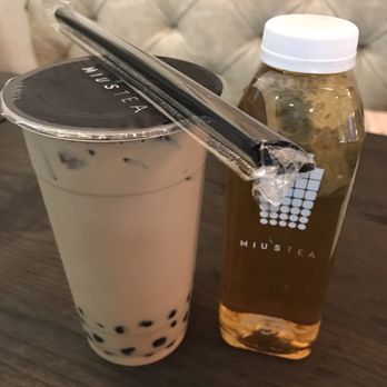Miu's Tea - Our order - Tapioca milk tea on the left, tie guan yin fresh bottle tea on the right - Bubble Tea Near Me - Miami, Florida Miu's Tea - Our order - Tapioca milk tea on the left, tie guan yin fresh bottle tea on the right - Bubble Tea Near Me - Miami, Florida