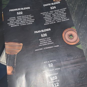 Nirvana Lounge & Cafe - The hookah menu! - Lounges Near Me - Mount Vernon, New York