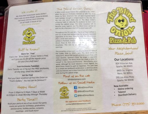 Menu photo 1 The Blind Onion Pizza & Pub Sparks, NV Menu photo 1 The Blind Onion Pizza & Pub Sparks, NV