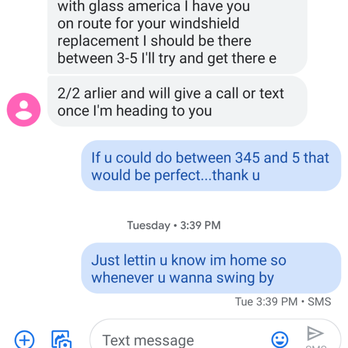 Glass America - Text i received on tuesday - Windshield Installation & Repair Near Me - Kent, Washington