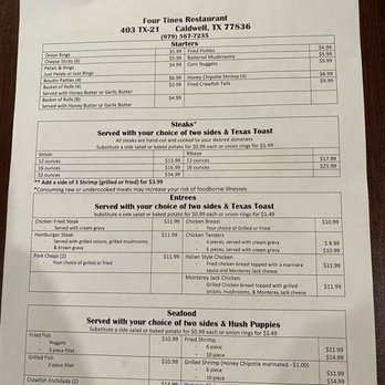 Four Tines - Menu. Buffet at lunch. - Desserts Near Me - Caldwell, Texas Four Tines - Menu. Buffet at lunch. - Desserts Near Me - Caldwell, Texas