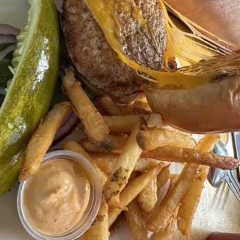 Plane View - Turkey burger and fries - American Near Me - Vineyard Haven, Massachusetts Plane View - Turkey burger and fries - American Near Me - Vineyard Haven, Massachusetts