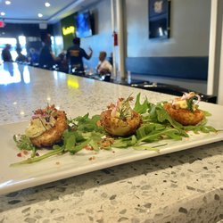 Chew The Fat - Fried Devilled Eggs topped with bacon bits