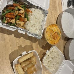 Crazy Thai Restaurant - A1. Fried Spring Rolls Vegetable E3. Spicy Pad Priking Lunch C4. Pineapple Curry Lunch