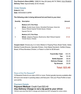 Menu photo 3 Domino's Pizza Liberty Hill, TX