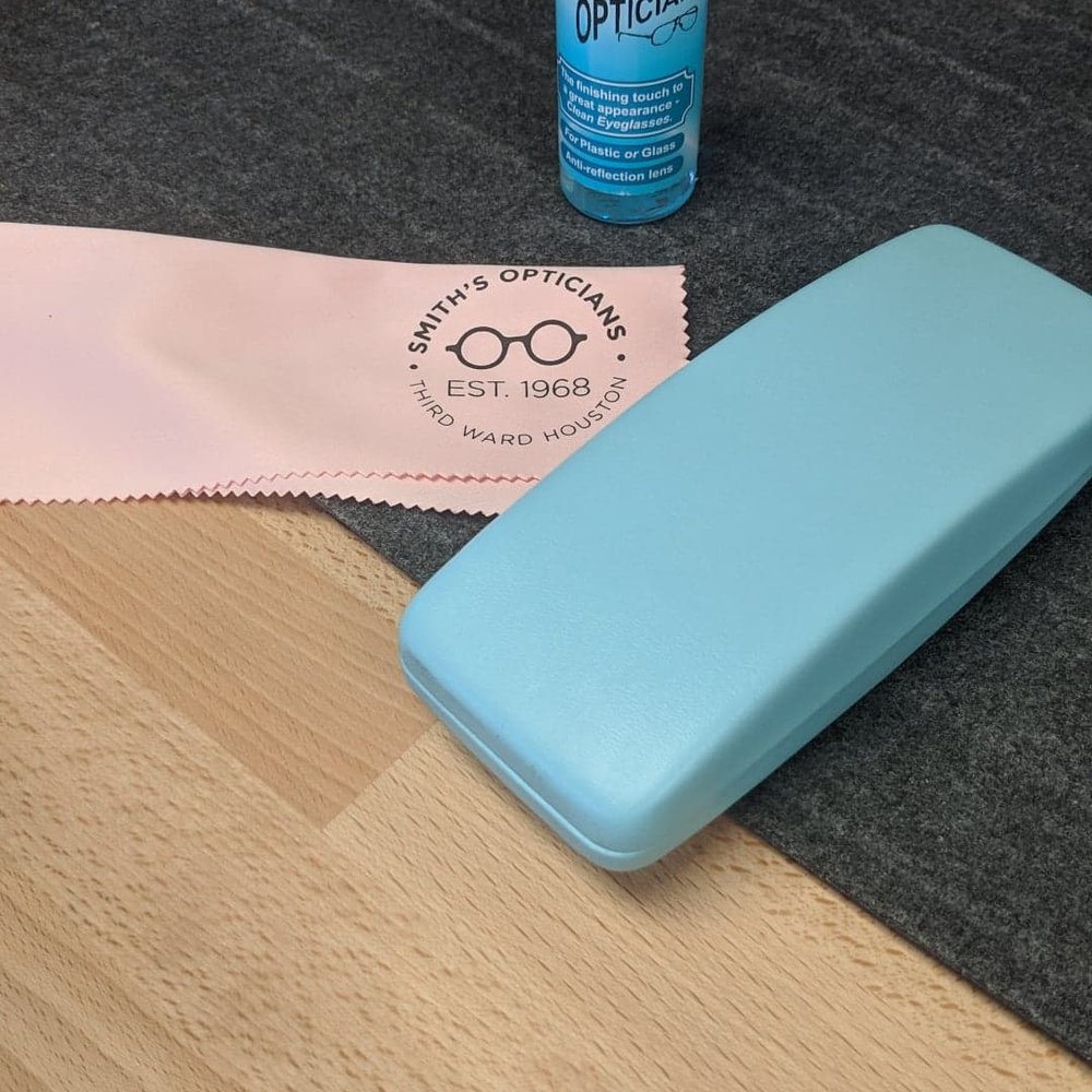 Smith's Opticians - My set of complimentary glasses case, microfiber cloth, and cleaning solution. - Eyewear & Opticians Near Me - Houston, Texas Smith's Opticians - My set of complimentary glasses case, microfiber cloth, and cleaning solution. - Eyewear & Opticians Near Me - Houston, Texas