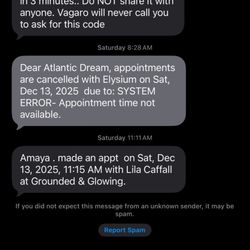 Elysium - Confirming my appointment was canceled