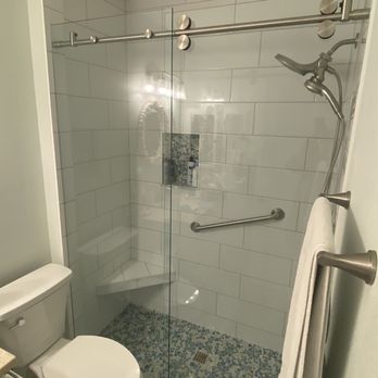 Bonito Tile - Master. Tub removed and glass barn doors installed. - Flooring Near Me - Venice, Florida Bonito Tile - Master. Tub removed and glass barn doors installed. - Flooring Near Me - Venice, Florida