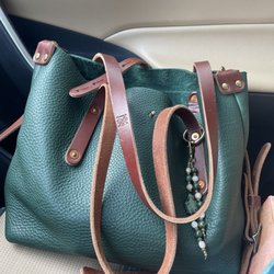 Go Forth Goods - Small forest Avery with saddle straps, d rings, crossbody strap, and button stud closure