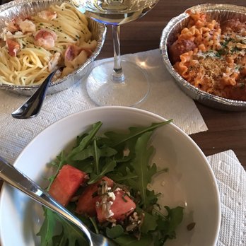 Olivia - Pictured is the summer salad, mafaldine with meatballs, and lobster spaghetti. Ordered from their website for takeaway. - Italian Near Me - Denver, Colorado Olivia - Pictured is the summer salad, mafaldine with meatballs, and lobster spaghetti. Ordered from their website for takeaway. - Italian Near Me - Denver, Colorado