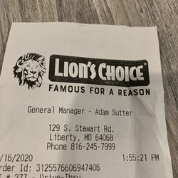 Lions Choice - Receipt with address