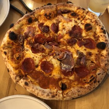 d’Alba - Three meat pizza - New American Near Me - Houston, Texas