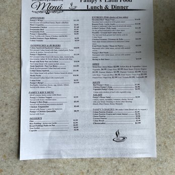 Pampy's Cuban Bakery - Menu front - Latin American Near Me - Lake City, Florida