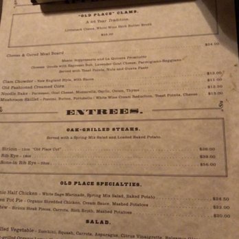 Old Place - Menu as of  1/16/18 - American Near Me - Cornell, California