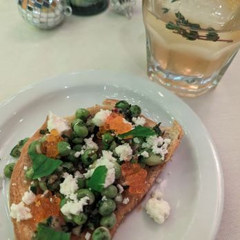 Francks - Caramelized rosemary sourdough with feta and English peas keep a lovely Old Fashioned cocktail company. - New American Near Me - Holladay, Utah Francks - Caramelized rosemary sourdough with feta and English peas keep a lovely Old Fashioned cocktail company. - New American Near Me - Holladay, Utah