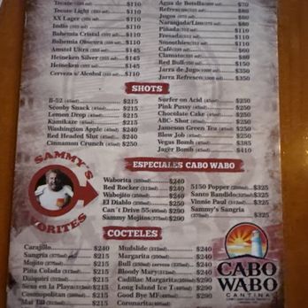 Cabo Wabo - Drink Menu - Mexican Near Me - Cabo San Lucas, BCN