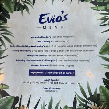 Evio's Pizza & Grill - Menu specials - Pizza Near Me - North Miami, Florida