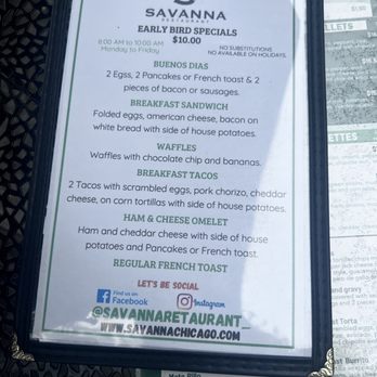 Savanna Restaurant - Specials menu - Breakfast & Brunch Near Me - Chicago, Illinois