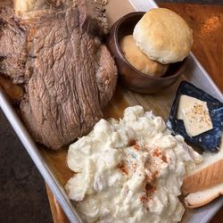 Whiskey Six BBQ - Large brisket with biscuits & potato salad