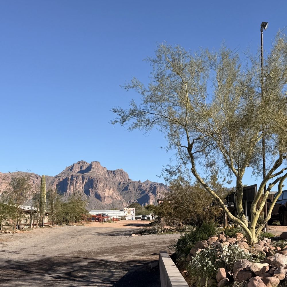 Dutchman's Country BBQ - View of Superstition Mountain from parking lot - Barbeque Near Me - Apache Junction, Arizona